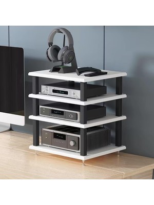 TemmuzX Hifi Ses Ekipmanı Dolabı - Stereo Için 4 Raflı Masaüstü Standı, Amplifikatör ve Difüzör, Dom Eğlence Sistemi Için Beyaz Ses/video Kulesi Kompakt Mobil