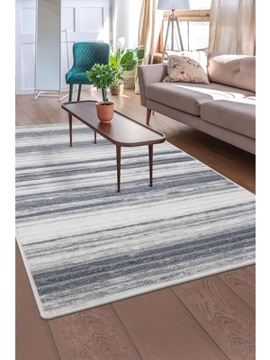 TemmuzX Halı Gri 9026 Cool Yıkanabilir Saçaksız Kesme Ince Yolluk Kilim Salon Halısı Modelleri, 100X300