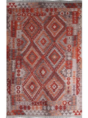 TemmuzX Cotton Pamuklu Çok Renkli Kiremit Tonlarda Otantik Desenli Kilim 501, 80 x 150