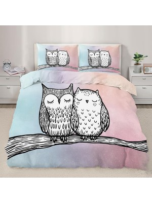 TemmuzX Nevresim Takımı 200 x 220 Sevimli Baykuş Fermuarlı Nevresim Takımı Yetişkinler ve Çocuklar Için Yumuşak Nefes Alabilir Mikrofiber Nevresim + 2 Yastık
