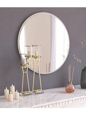 TemmuzX 58 Beyaz Dekoratif Yuvarlak Antre Hol Koridor Duvar Salon Mutfak Banyo Wc Ofis Aynası,beyaz 58X58