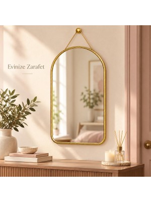 TemmuzX Askılı Duvar Aynası Cm, Ince Çerçeve, Banyo Antre Yatak Odası ve Makyaj Alanı Için Dekoratif Ayna, Ayna (Gold)