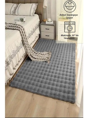Koyu Gri Yumuşak Bubble Kaymaz Özel Taban Peluş Halı Yolluk, 120 x 180