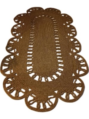 Doğal Hasır Yıkanabilir Naturel Jüt Kilim Oval Halı Altıparmak Modeli Krem 100 x 160