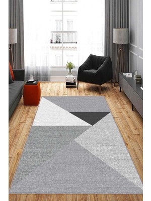 Yıkanabilir Leke Tutmaz Kaymaz Tabanlı Salon Mutfak Halısı Yolluk AR1294, Gri, 80 x 200