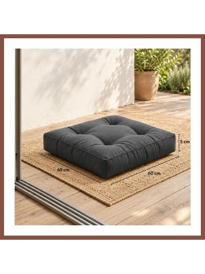 Bezos Kapitone Kare Yer Minderi · 60 × 60 × 5 cm | Antrasit | Iç Mekân Dry