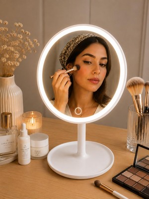 Arvale LED Işıklı Makyaj Aynası Dokunmatik Masaüstü Kozmetik Aynası Şarjlı Beyaz