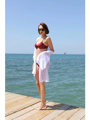 Liyuza Kadın Kimono Pareo Plaj Elbisesi Beyaz