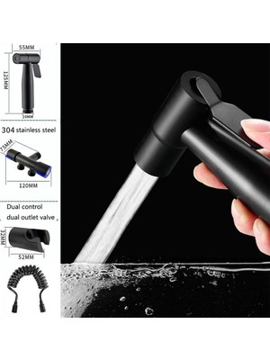 Royal Rain Store Paslanmaz Çelik Tuvalet Musluk Bide Seti Kolay Kurulum Kullanım Çift Çıkışlı Siyah Evcil Hayvan Yıkama Aleti Siyah
