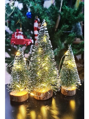 Bm 3’lü Mini Masa Üstü Yılbaşı Ağacı Seti (15 cm – 10 cm – 8 Cm) | Dekoratif LED Işıklı Çam Ağaçları