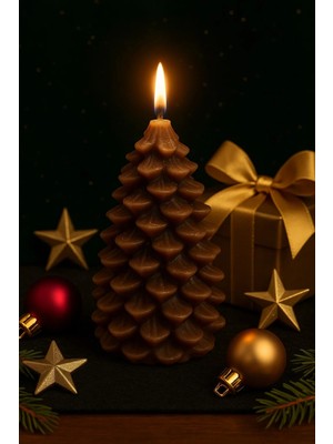 Bm Yeni Yıl Noel Kozalak Temalı Mum - Yılbaşı Sofra Süsü Dekorasyon El Yapımı Kozalak Mum 10 cm