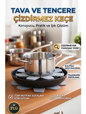 MYS Flex 3 lü Tencere Tava Çizdirmez (Koruyucu) borcam tava organizeri