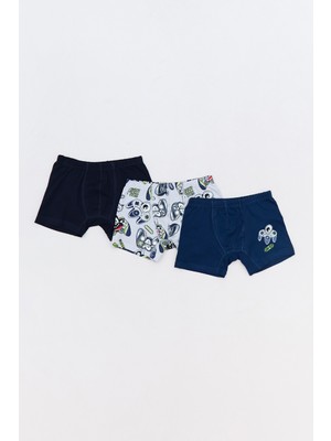 FullaModa Baskılı Erkek Çocuk 3 Lü Boxer