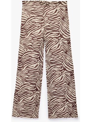 Zebra Desenli Transparan Tül Palazzo Pareo Pantolon