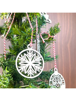 Str Store 10 Parça Kırmızı Beyaz Ipli Karışık Model Ahşap Yılbaşı Ağaç Süsü