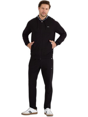 Die Grup Slazenger Fender Erkek Kapüşonlu Fermuarlı Siyah Eşofman Takımı
