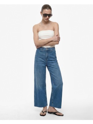 Die Grup Pamuklu Yüksek Bel Bol Paça Denim Pantolon - Culotte Jeans