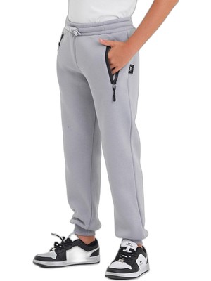 Die Grup Slazenger Lamıs Unisex Çocuk Fermuar Cepli Taş Gri Eşofman Altı
