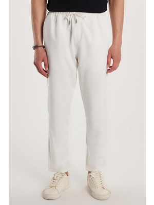Die Grup Tudors Regular Fit Beli Lastikli Bağcıklı Jogger Pantolon, 36, PN250001, Beyaz, Erkek