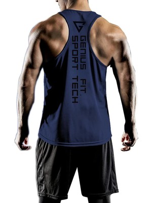 Genıus Store Erkek Dry Fit Y-Back Gym Fitness Sporcu Atleti (Lacivert, Xl)