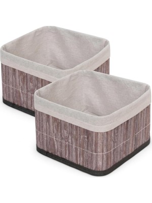 Die Grup Deconox Bambu Çok Amaçlı Saklama Kutusu Düzenleyici Kare Organizer, Dekoratif Bambu Düzenleyici Gri (20X20X13CM) (2 Adet)