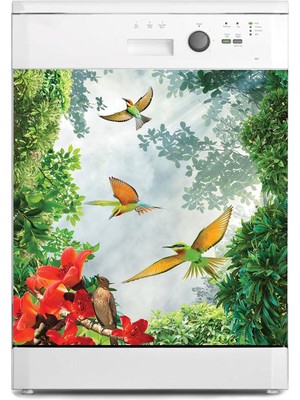 Die Grup Bulaşık Makinesi Sticker Kaplama Beyaz Eşya Kaplama 3D Renkli Kuşlar