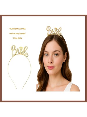 Bezos Altın Renkli Taşlı ?bride? Gelin Tacı ? El Yazısı Yazı Tipiyle Dry