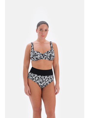 Mythriva Eros Kaplı Çıkarılabilir Askılı Desenli Baskılı Balenli 24SW85078EST Kadın Bikini Takımı, Beyaz Siyah, 40