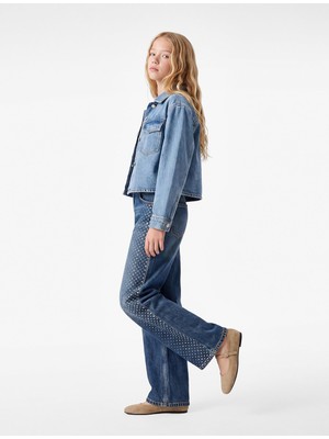 Die Grup Pamuklu Bol Kesim Taşlı Geniş Paça Denim Pantolon