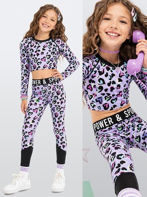 Mythriva Kız Çocuk Spor Takımı Leopar Desen – Crop Üst ve Sporcu Tayt (6-11 Yaş)