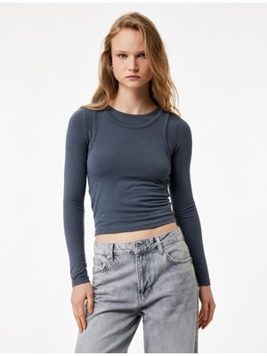 Mythriva Slim Fit Atlet Görünümlü Bisiklet Yaka Uzun Kollu Tişört