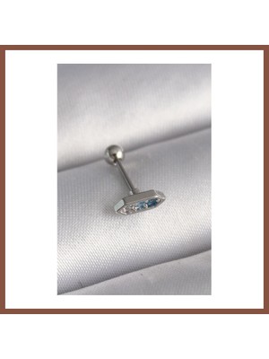 Bezos 316L Çelik Gümüş Renk Mavi Zirkon Taşlı Tragus Piercing Dry