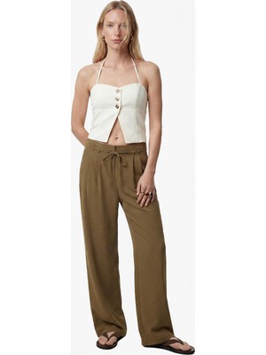 Die Grup Straight Fit Pileli Kemerli Geniş Paça Pantolon
