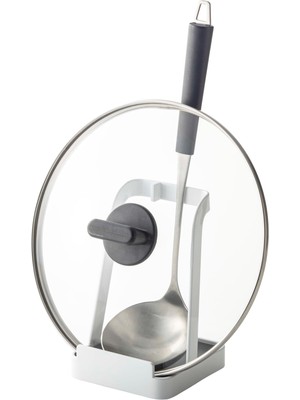 Die Grup Yamazaki 2248 Tower Ladle & Pot Kapak Standı, Beyaz, Çelik, Minimalist Tasarım, 10 x 10 x 15 cm (U x G x Y)