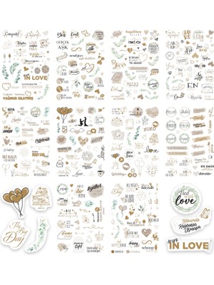 Die Grup Colortouch Düğün Sticker Seti, 325 Adet Çıkartma, Misafir, Konuk Defteri Veya Fotoğraf Albumü Için Sevgi Dolu Vintage Love Temalı, Dekorasyon Için Motifli Sözcüklü Düğün Etiketi, 10 Sayfa, A5 Boyut