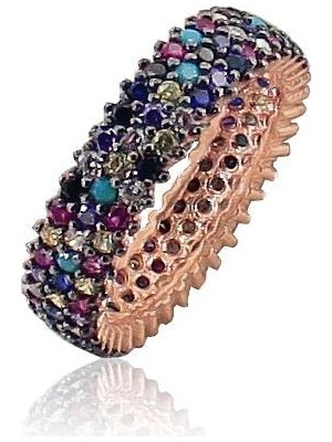Mythriva Söğütlü Silver Tamtur Üç Sıralı Renkli Doğal Taşlı Yüzük [barcode] 9
