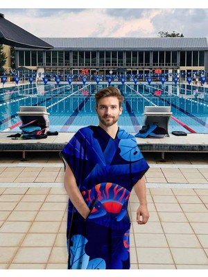 Mythriva Sporsuit Deepsea Unisex Havlu Panço Yüzücü Yarış Antrenman Havuz ve Deniz Için Kapüşonlu Bornoz (S)