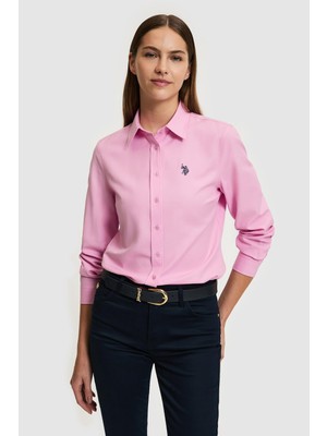 Mythriva U.s. Polo Assn. Kadın Pembe Uzun Kollu Basic Gömlek, 36 Beden