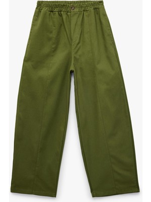 Vionna Pamuklu Beli Lastikli Oversize Gabardin Pantolon