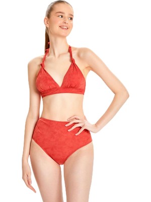Vionna Too Salty Swımwear Kadın Kiremit Süet Görünümlü Toparlayıcı Yüksek Bel Boyundan Bağlı Bikini Takımı 24S106ST Kiremit-44
