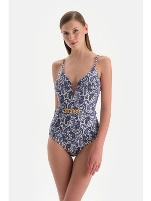 Vionna Dagi Cupless Paisley Desenli Sabit Askılı Üçgen Geniş Mayosu, 36, 24SW85093ST, Ekru/mor, Kadın