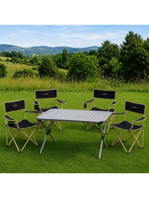 Vionna Yek Outdoor Campout Alüminyum Xxl Büyük Masa + 4 Campout Mogan Sandalye Set