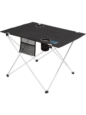 Vionna Box&box Katlanabilir Kumaş Kamp ve Piknik Masası, 2 Bardak Gözlü, Geniş 73 x 55 x 48 cm Siyah
