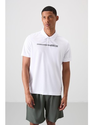 Şanal Beyaz Nefes Alan Dokulu Ince Esnek Standart Fit Polo Yaka Erkek Performans T-Shirt - 88393