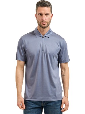 Şanal Erkek Regular Fit Yarım Fermuarlı Kısa Kollu Lacivert Polo Yaka T-Shirt 50537954-466