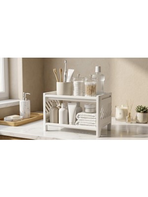 Şanal Plastlife 2 Katlı Düzenleyici - Banyo, Mutfak ve Masaüstü Çok Amaçlı Plastik Organizer Raf