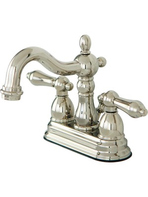Şanal Kingston Brass KB1606AL Heritage 4 Inç Centerset Metal Kol Saplı Lavabo Bataryası, Parlak Nikel