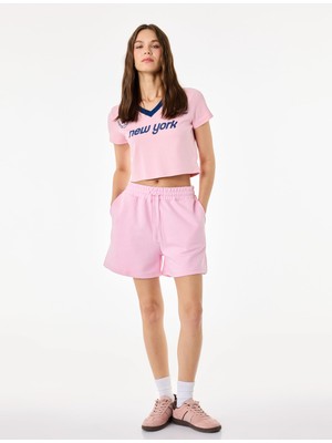 Şanal Slim Fit Beli Bağcıklı Cepli Simli Mini Şort