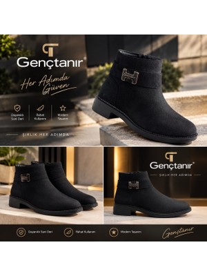 Gençtanır Shoes Kadın Victor Siyah Süet Fermuar Detaylı Kısa Bilek Bot