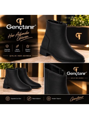 Gençtanır Shoes Kadın Victor Siyah Süet Fermuar Detaylı Kısa Bilek Bot